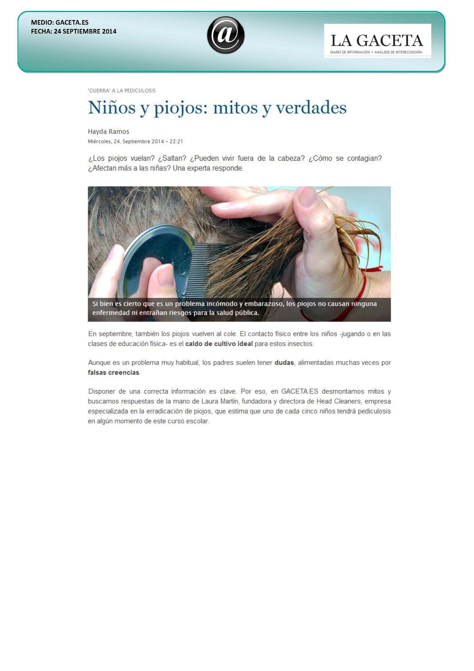 Niños y piojos: mitos y realidades